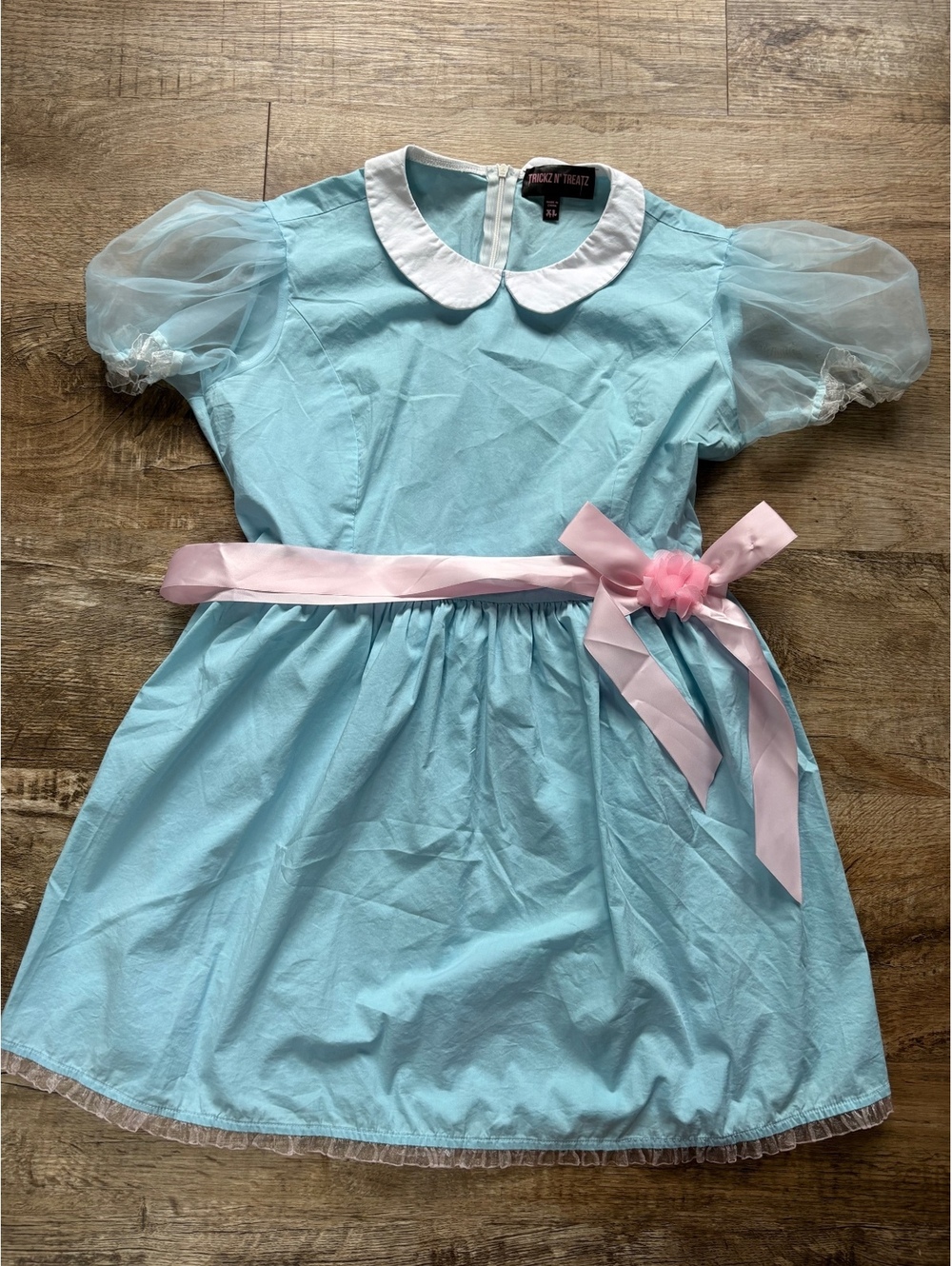 Dolls Kills Trickz N' Treatz Light Blue Dress Pink Ribbon Belt Shining Twins